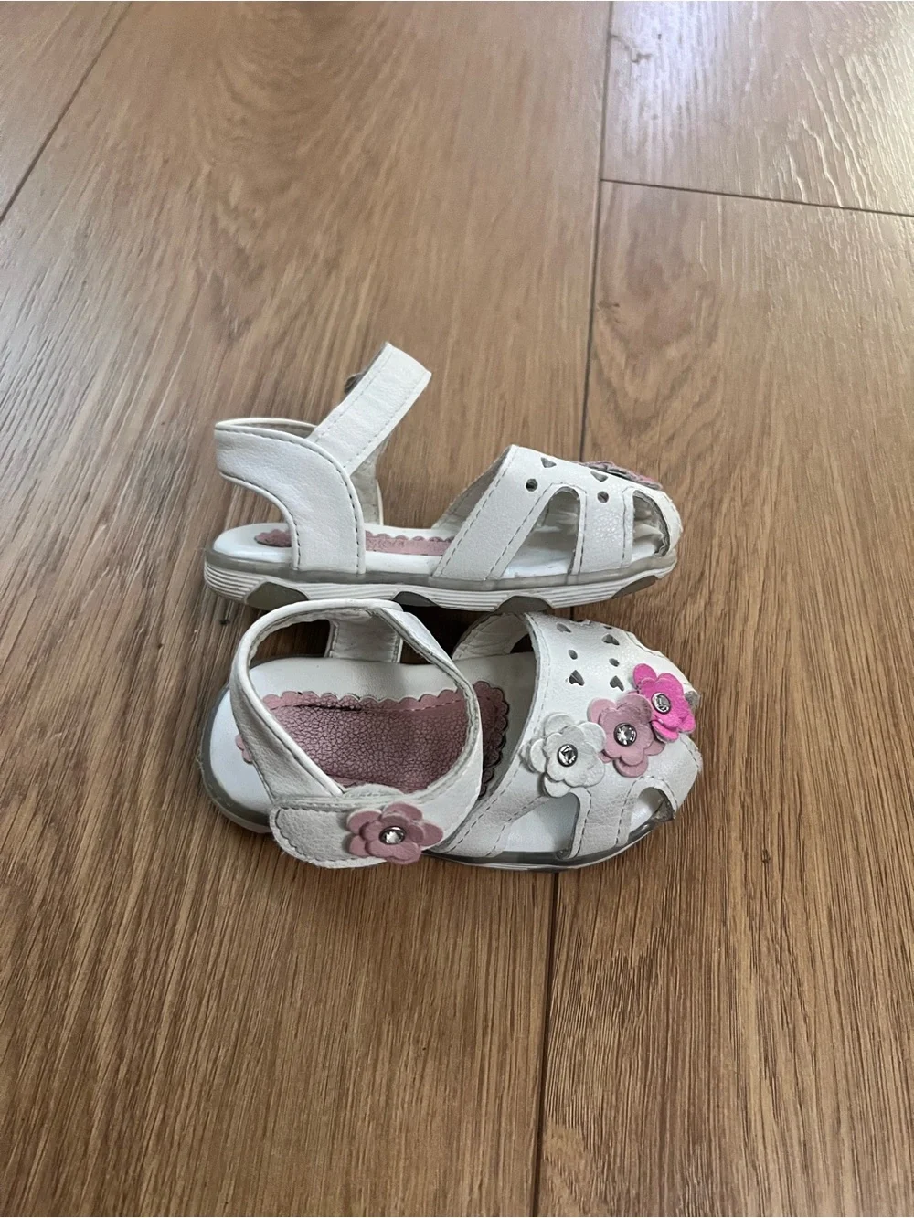 Girls White and Pink Floral Sandals - Cute Strap Shoes